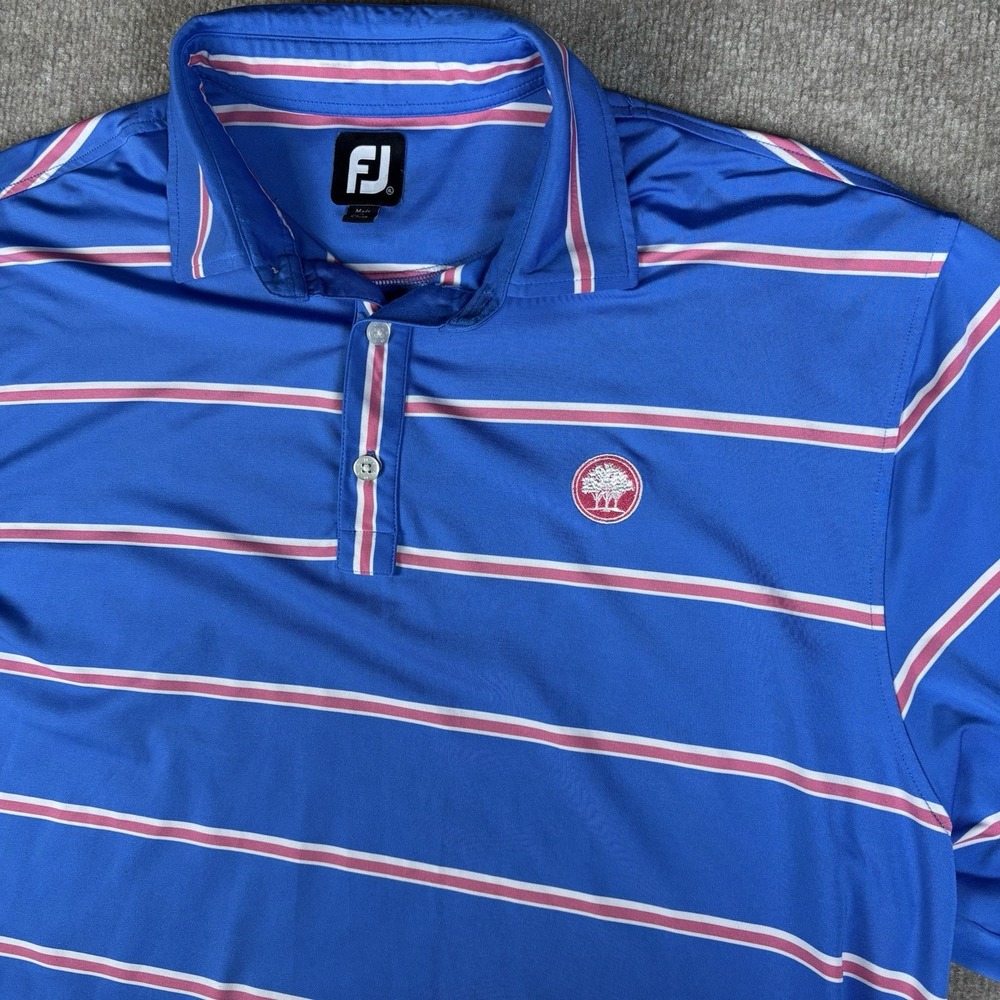 FootJoy FJ Golf Polo Shirt Men's XL Blue Pink Stripe Performance Short Sleeve